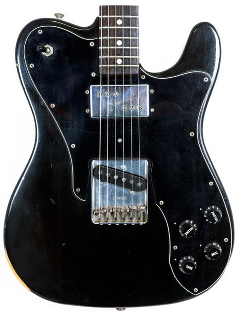 Vintage 1978 Fender Telecaster Custom in black, equipped with a pickup and cover, featuring a smooth rosewood fingerboard.
