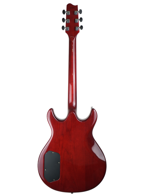 Vintage 1984 Fender Esprit in red, complete with a black pickguard, ready to rock with its classic electric sound.