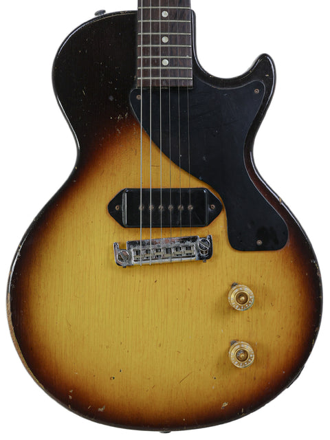 Vintage Gibson Les Paul Jr in sunburst finish, showcasing its classic design and rich color from 1958.