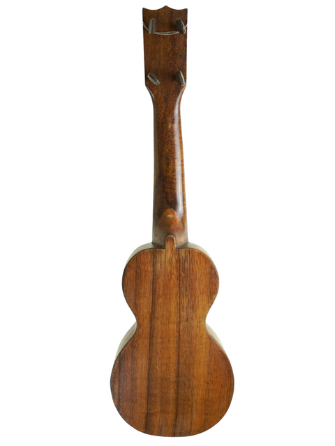 Vintage Kumalae Model D ukulele featuring a wooden body and neck, originating from Hawaii around 1920.