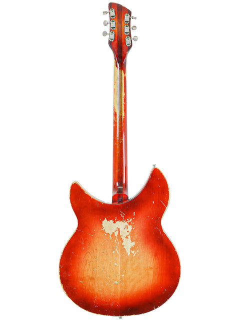 Vintage Rickenbacker 345 guitar from 1965, beautifully painted in red, highlighting its iconic design and history.
