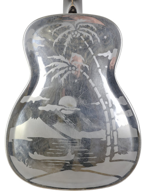 White vintage National Style 'O' guitar from 1934, complete with a stylish black headstock, a true collector's item.