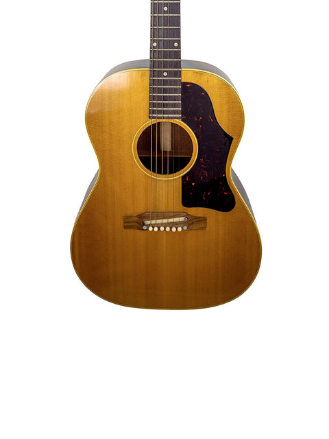 1962 Gibson LG-3 acoustic guitar in gold, showcased on a bright white background.