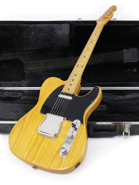 1977-78 USA Fender Telecaster electric guitar displayed in a case, highlighting its vintage appeal and style.