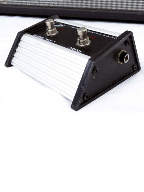 1992 Fender Princeton Chorus Combo amplifier, small in size, equipped with two knobs for tuning audio output.

