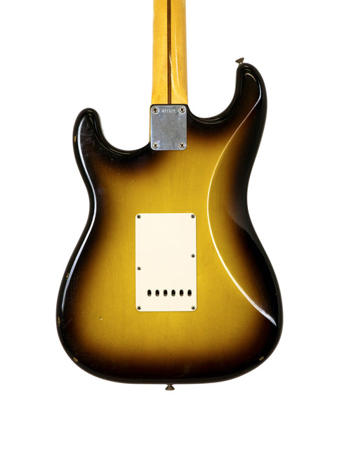 2008 Fender Custom Shop Stratocaster in sunburst, featuring a Time Machine 58 Relic finish, highlighting its classic style.
