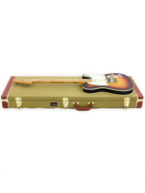 2021 Fender Custom Shop Telecaster, featuring a matte sunburst finish and a hard case for safe transport.
