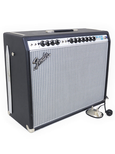 A Fender Custom '68 Twin Reverb Combo amplifier, designed for Stratocaster guitars, showcasing its classic vintage style.