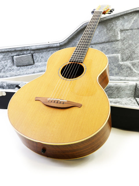 A Lowden S-35 1 of 1 Prototype guitar displayed in its case, set against a clean white background, from Ireland, 2018.