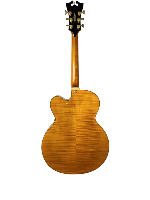 A beautifully crafted D’Angelico New Yorker Series Excel EXL-1DP guitar with a wooden body and neck, produced in Korea, 2008.
