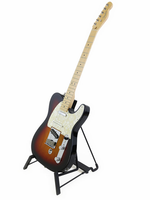 A black-bodied Fender Nashville B-Bender Telecaster guitar resting on a stand, highlighting its craftsmanship from 2015.
