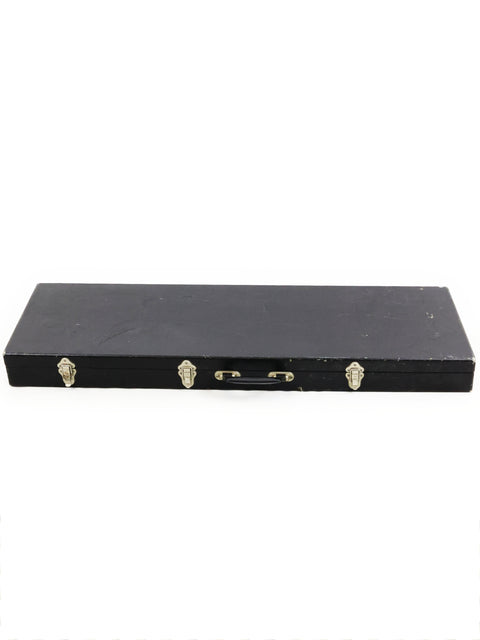 A black guitar case displayed on a white background, showcasing the vintage 1966 Fender Custom Telecaster from the USA.