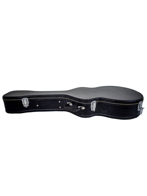 A black guitar case is displayed on a white backdrop, emphasizing the Alhambra C-Series ORO Classical Guitar made in Spain, 2005.