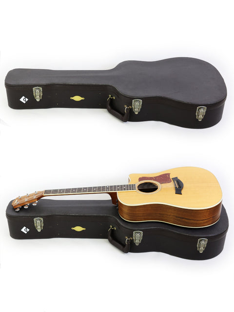 A pair of guitars in cases against a white backdrop, including a 2011 USA-made Taylor 410CE.