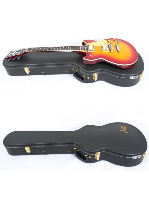 A pair of guitars showcasing different colors and designs, including a vintage Yamaha SG 800S from 1981, Japan.