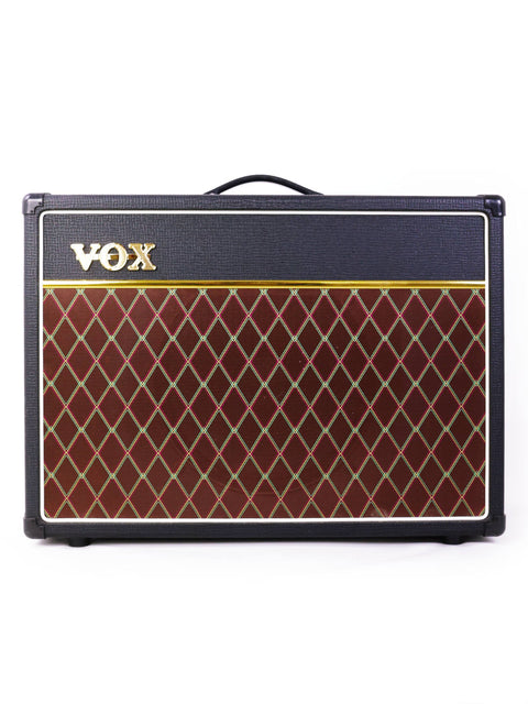 A stylish Vox AC15 C1X Combo Amplifier with a unique brown and black design, ideal for guitar enthusiasts.
