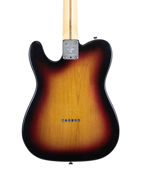 A sunburst electric guitar isolated on a white background.