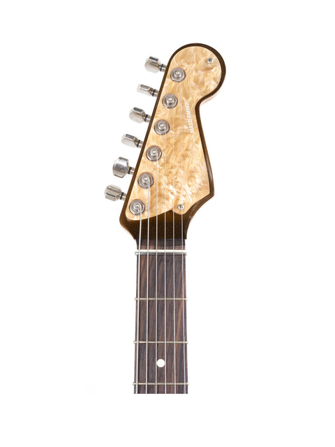 A wooden-bodied guitar against a clean white background, showcasing the Zachary & Mercer Mastermind “Deluxe” Offset from 2021.
