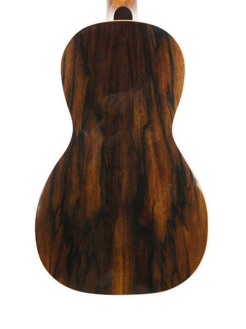 A wooden back of an acoustic guitar, photographed in Gilet Bay State, Australia, during the year 2018.