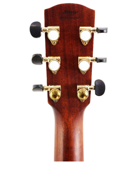 Alvarez MDA66SHB acoustic guitar headstock from 2019, illustrating its refined aesthetics and functional tuning hardware.