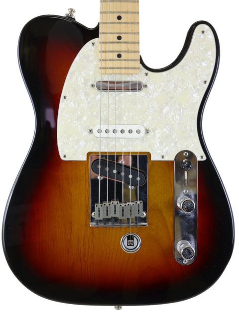 An electric guitar with a sunburst finish, specifically a 2015 Fender Nashville B-Bender Telecaster from the USA.