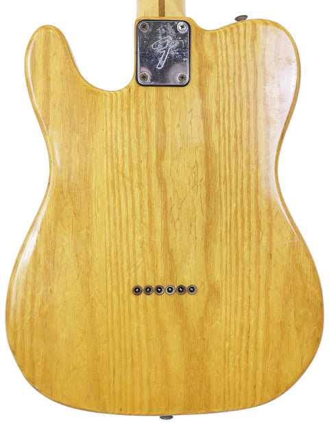 Back of a 1977-78 Fender Telecaster guitar, emphasizing its rich wooden body craftsmanship.