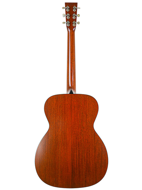 Back view of a Collings Julian Lage Signature OM1 acoustic guitar, showcasing its elegant wooden back design.
