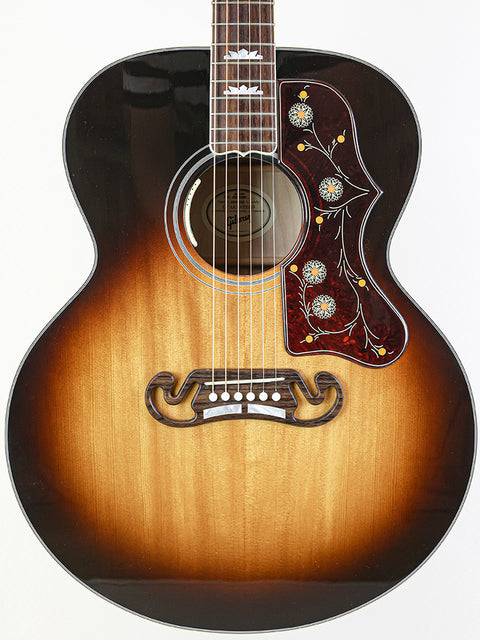 Beautiful sunburst-finished Gibson SJ-200 acoustic guitar, crafted in the USA, ideal for serious guitar enthusiasts.