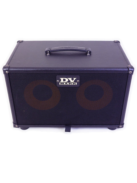 Black DV Mark guitar amplifier with dual speakers on a white background.