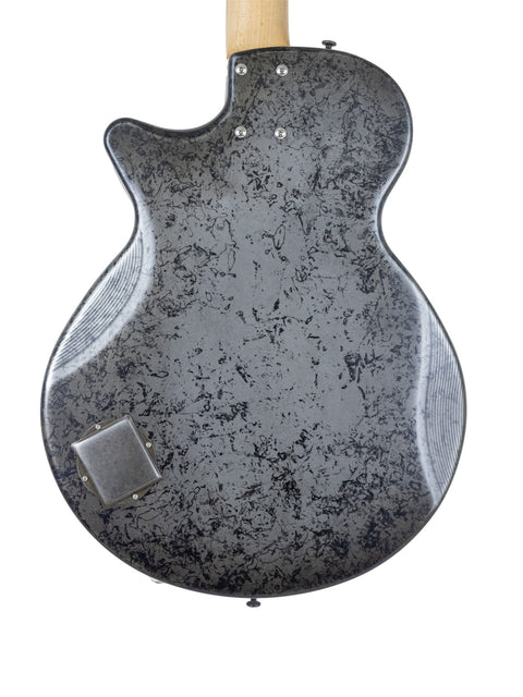 Black National Reso-Phonic Polychrome Tricone Resonator guitar displayed on a white background, highlighting its elegant features.