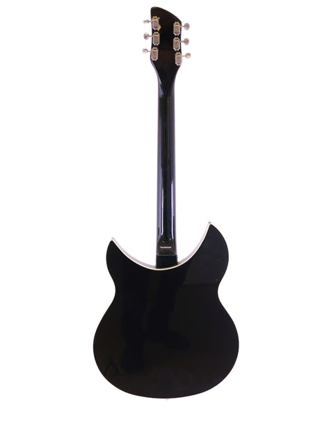 Black Rickenbacker 360 WB guitar from 1996, highlighted by a classic white pick guard, perfect for any music lover.