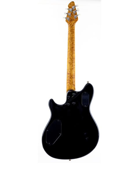 Black electric guitar with a wooden body, Peavey EVH Wolfgang Standard Hardtail, USA 1999 model.