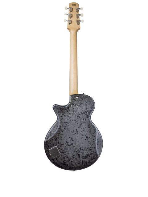 Black guitar with a wooden body and neck, featuring a National Reso-Phonic Polychrome Tricone Resonator from 2009.