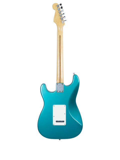 Blue electric guitar with a wooden body, highlighting the 1994 Fender 40th Anniversary American Standard Stratocaster design.