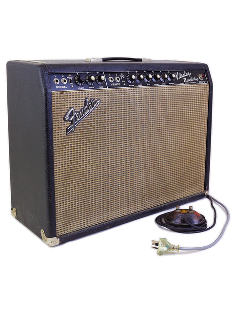 Classic 1966 Fender Vibrolux Reverb amplifier with a cord, representing vintage American craftsmanship in music equipment.
