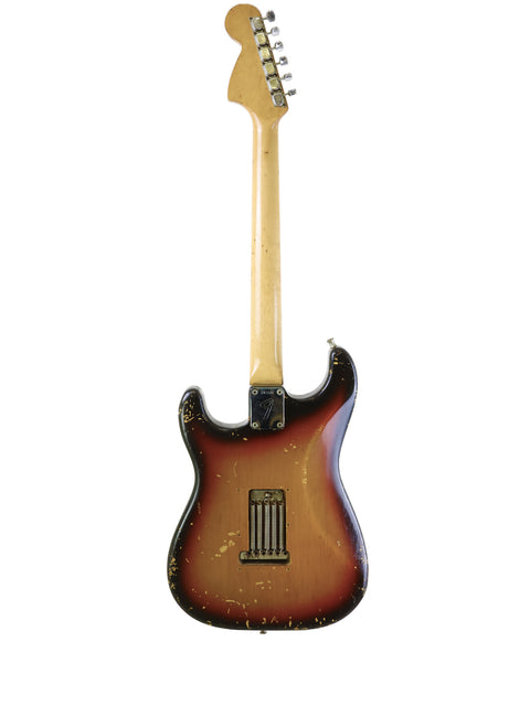 Classic 1970 Fender Stratocaster guitar in a striking sunburst finish, highlighting its timeless appeal and quality.