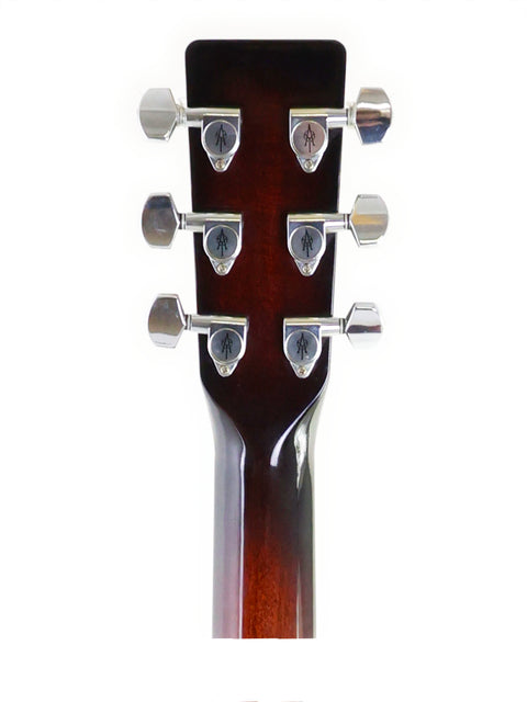 Close-up of a guitar headstock inscribed with "the best," model K. Yairi G-1F from Japan, year 2005.
