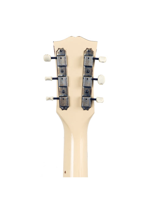 Detailed view of the neck of a 1959 Gibson Les Paul Special Refin electric guitar, highlighting its craftsmanship and design.