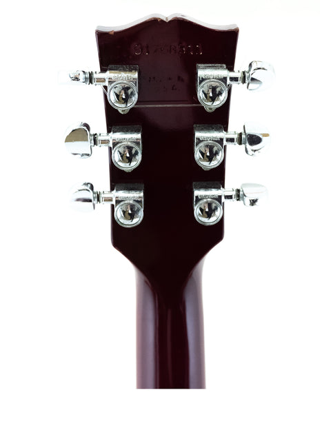 Detailed view of the neck of a 1998 Gibson Les Paul Standard acoustic guitar, highlighting the craftsmanship and fretboard.