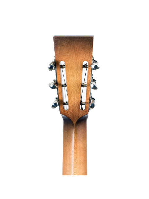 Detailed view of the neck of a 2001 National Resophonic Style N Resonator acoustic guitar, highlighting its unique design.