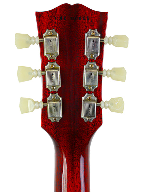 Detailed view of the neck of a Gibson Custom Shop 60th Anniversary 1960 Les Paul Standard electric guitar.