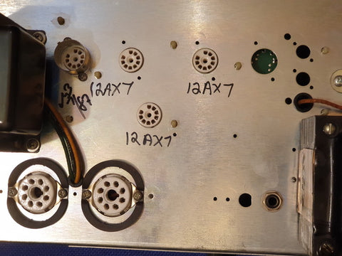 Detailed view of the wiring on a 1987 Mesa Boogie Mark III radio, highlighting the connections between various wires.