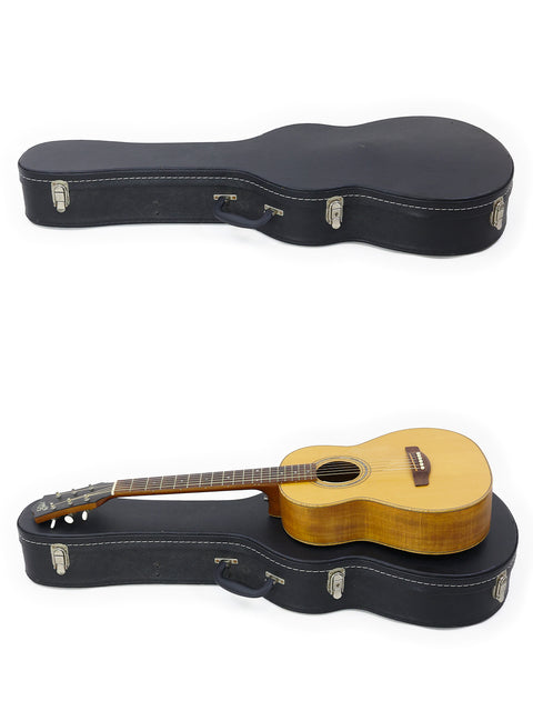 Durable wooden guitar case for the Gilet Travel SS, designed for protection and portability, ideal for traveling musicians.
