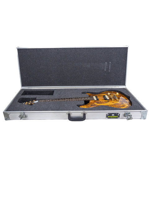 Ed Roman Quicksilver guitar case featuring a wooden body and metal shell, designed in PRS style, USA, 2004.