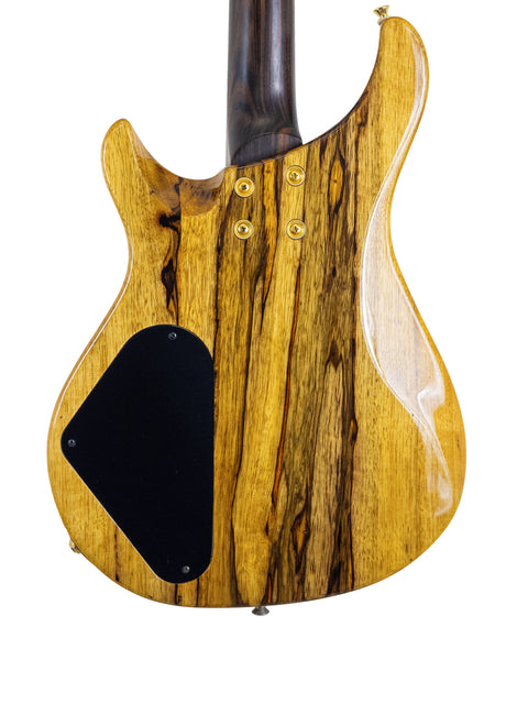 Ed Roman Quicksilver guitar featuring a wooden body and sleek black pickguard, crafted in the USA in 2004.