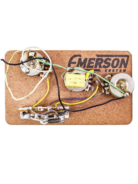 Emerson-branded wiring harness for a 1968 USA Fender Stratocaster, ideal for vintage guitar enthusiasts.

