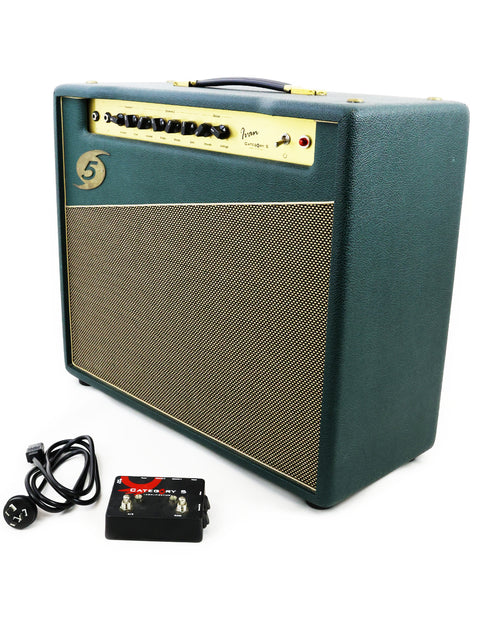 Green Category 5 Ivan Combo Amplifier (2012) with power supply, designed for musicians wanting a unique and powerful sound.