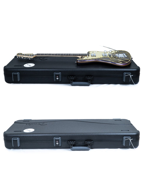 Inside a case, two guitars are displayed, including the Zachary & Mercer Mastermind “Royal” Offset from Aust 2021.