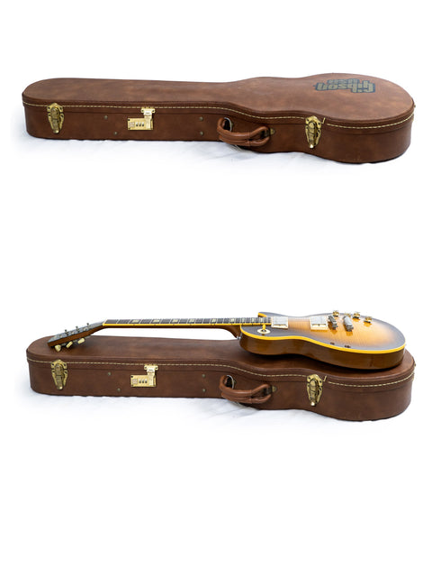  Inside a case, two guitars are visible, one being a Gibson Pre-Historic 1960 Reissue, with a second case on top.