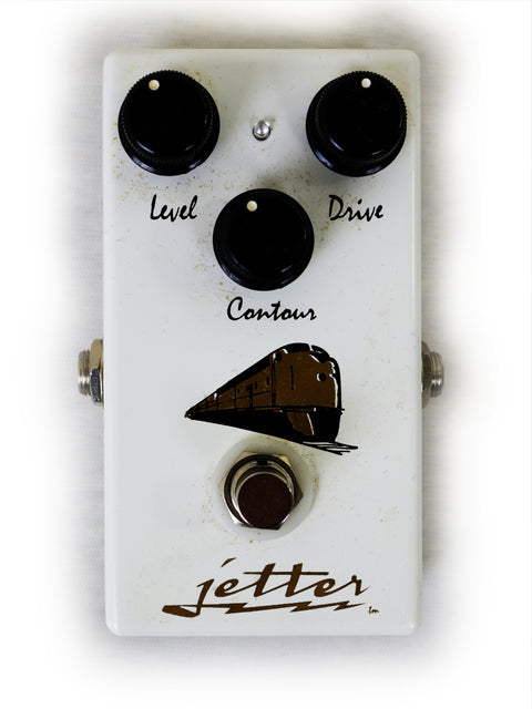 Jetter Trainwreck Amp Clone Pedal from 2015, showcasing a sleek design with vibrant colors and intricate detailing.